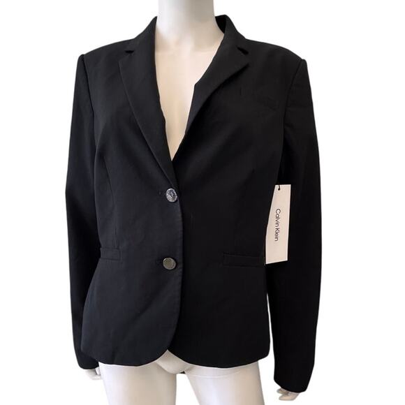 CALVIN KLEIN Luxe Stretch 2 Button Notch Lapel Long Sleeve Blazer 14P Petite - Picture 3 of 8